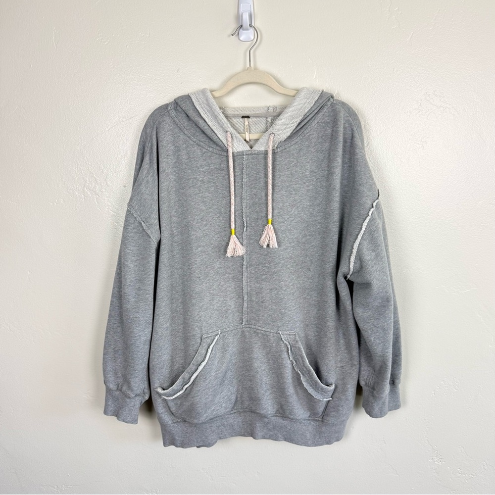 Free People Gray Oversized Hoodie Raw Hem Distressed Lounge Sweatshirt Boho